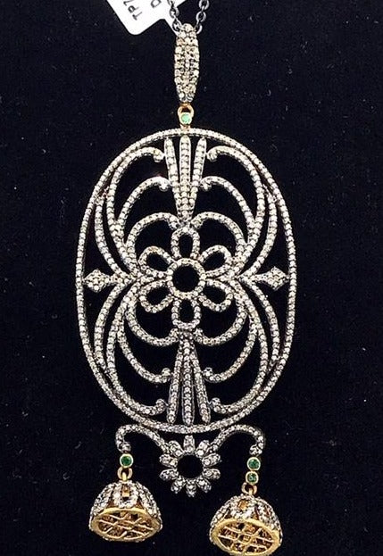 Large Oval Fancy Diamond Pendant with Tassel Caps