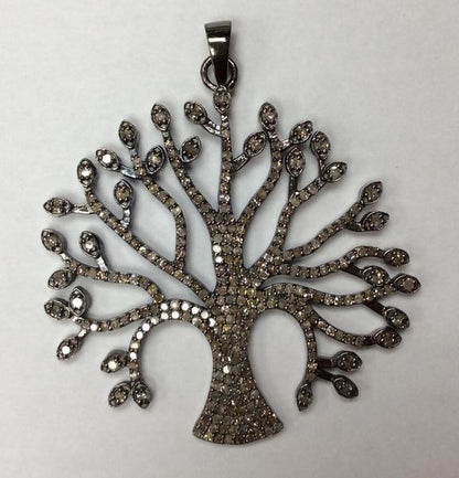 Pave Diamond Pendant, Pave Tree of Life Pendant, Tree of Life, Pave Tree Pendant, Oxidized Silver, Approx 2'' ( 46 x 52 mm)
